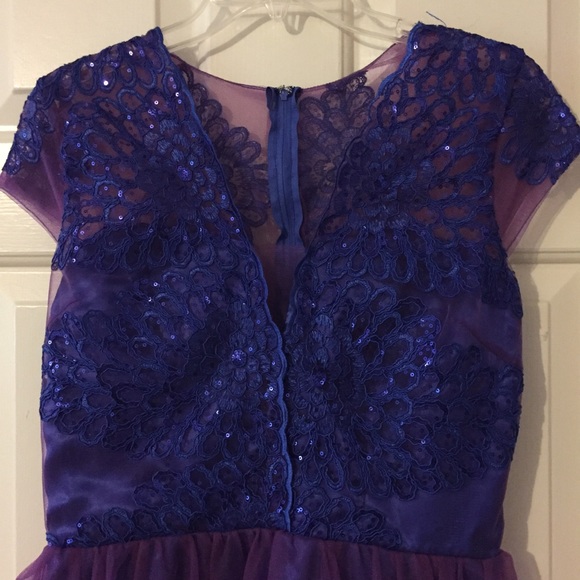 Lace Bodice Sequin Embellished Tulle Party Dress in Blue/Purple - Picture 3 of 13